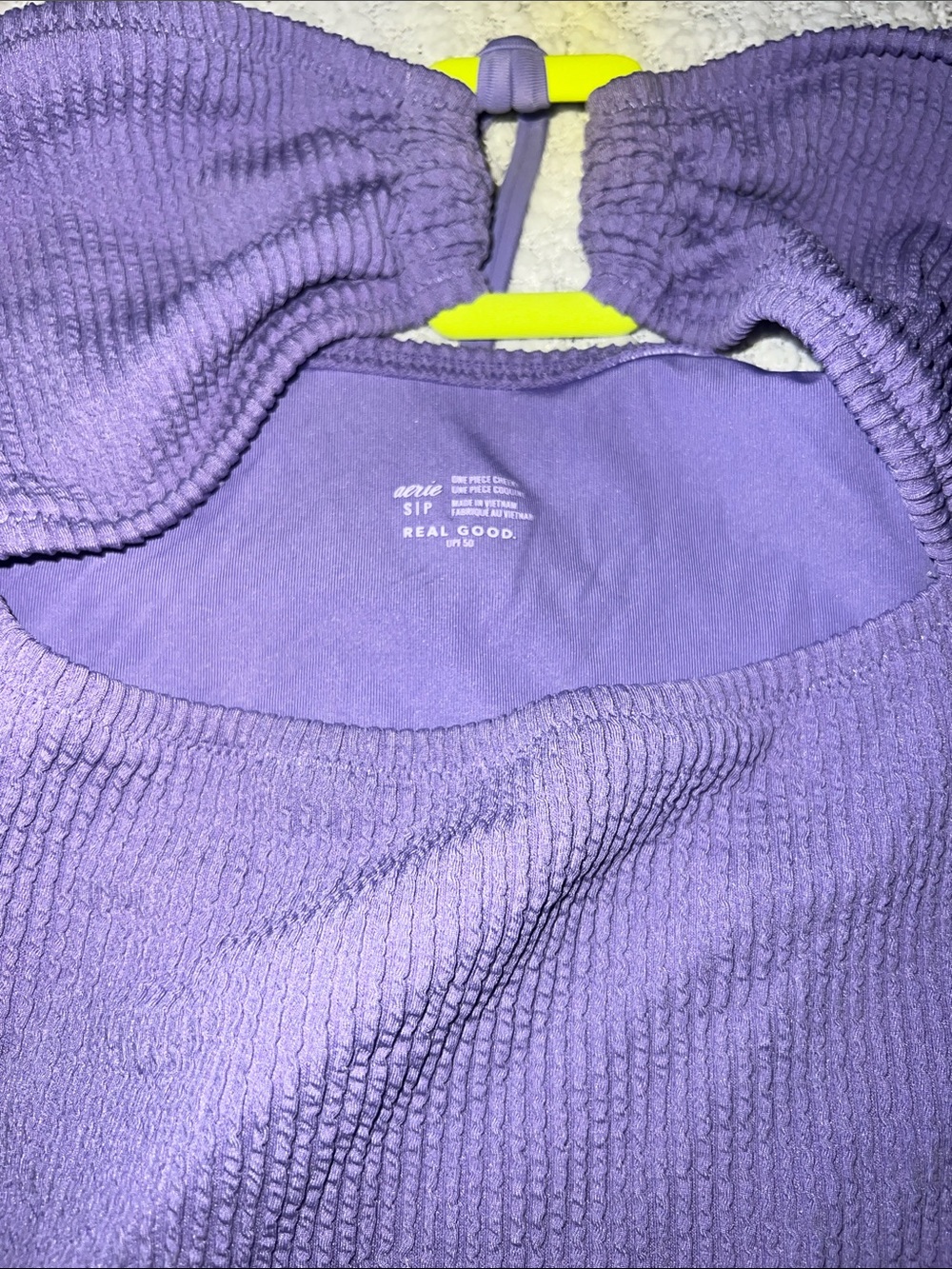 aerie Purple Textured One-Piece Cheeky Swimsuit w/ Halter Strap - Picture 4 of 5
